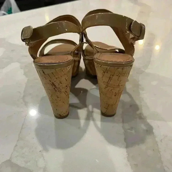 Franco Sarto Frank Nude Cork Block Heels Shiny Strappy Ankle Women’s Size 6.5 - Picture 4 of 10
